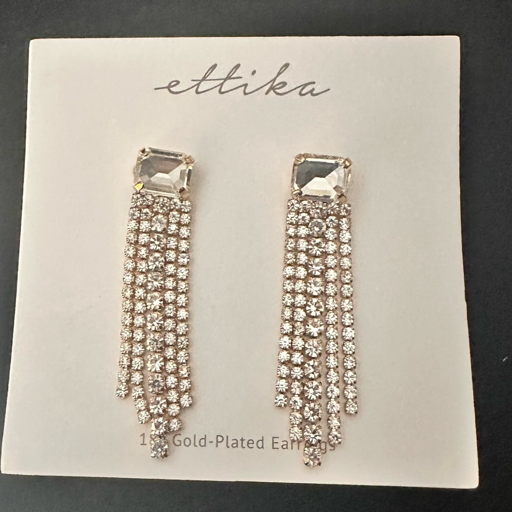 NWOT Ettika Formal Crystal Fringe Drop Earrings 18k gold plated over mixed metal